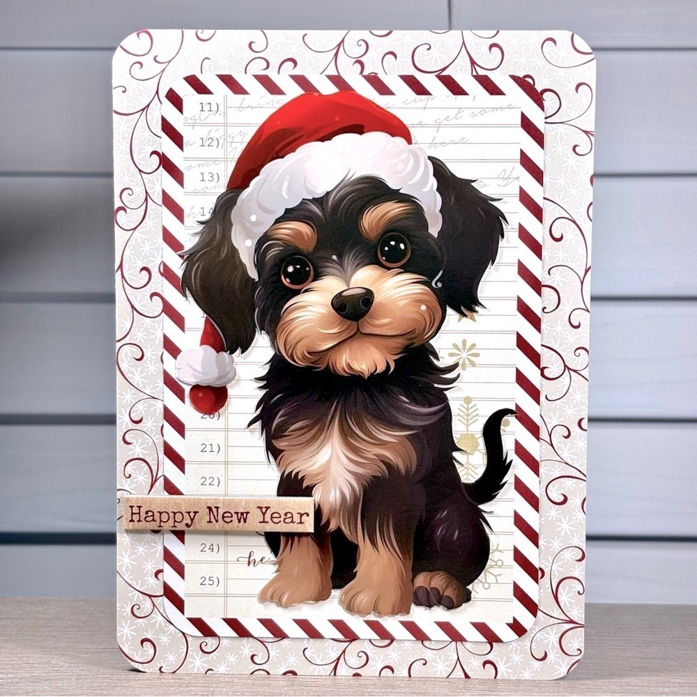 Handmade Christmas New Years Puppy Greeting Card